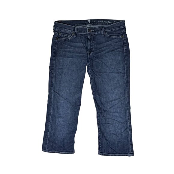 7FAM JOSEFINA SKINNY BOYFRIEND CROP 28 MEDIUM INDIGO - Picture 1 of 7